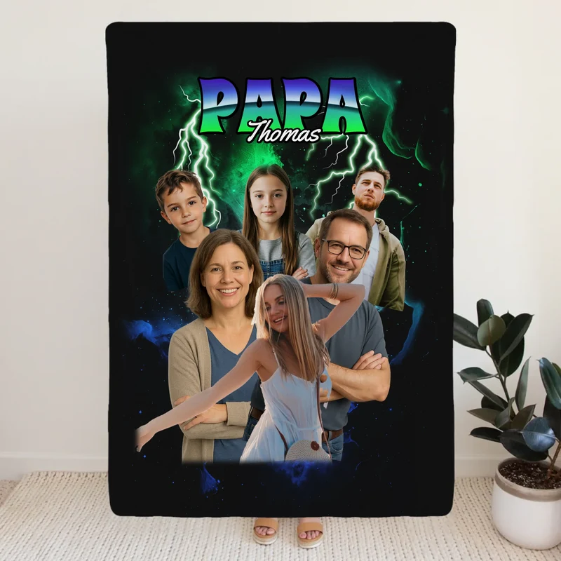 Personalisierte Decke - 90s Vintage Bootleg Style mit 1-6 Bildern - Papa - Vatertag