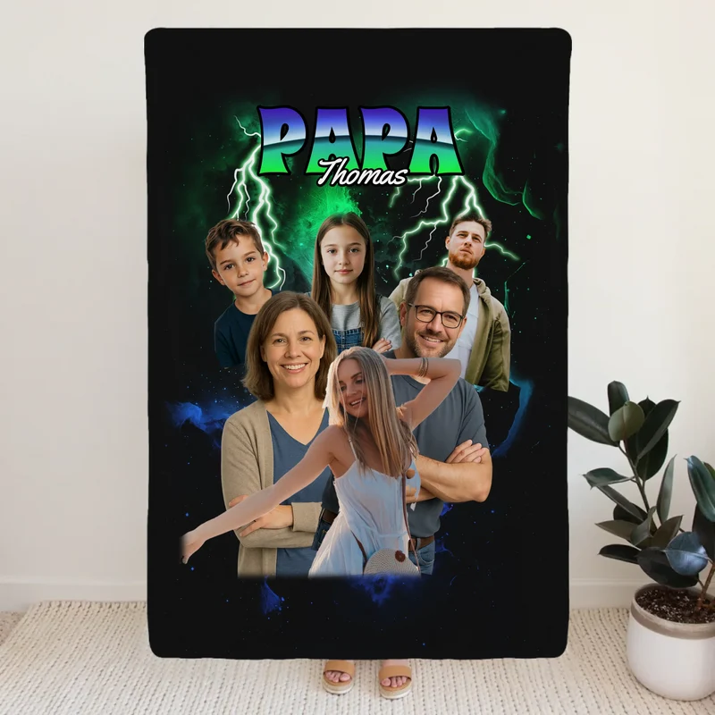 Personalisierte Decke - 90s Vintage Bootleg Style mit 1-6 Bildern - Papa - Vatertag
