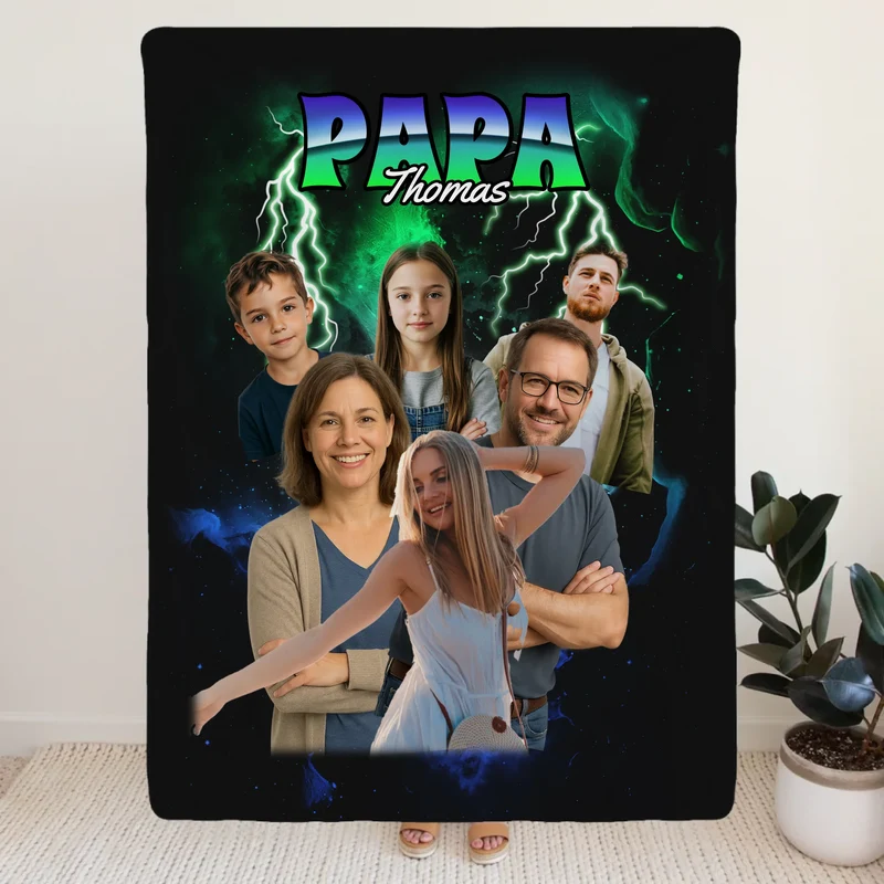 Personalisierte Decke - 90s Vintage Bootleg Style mit 1-6 Bildern - Papa - Vatertag