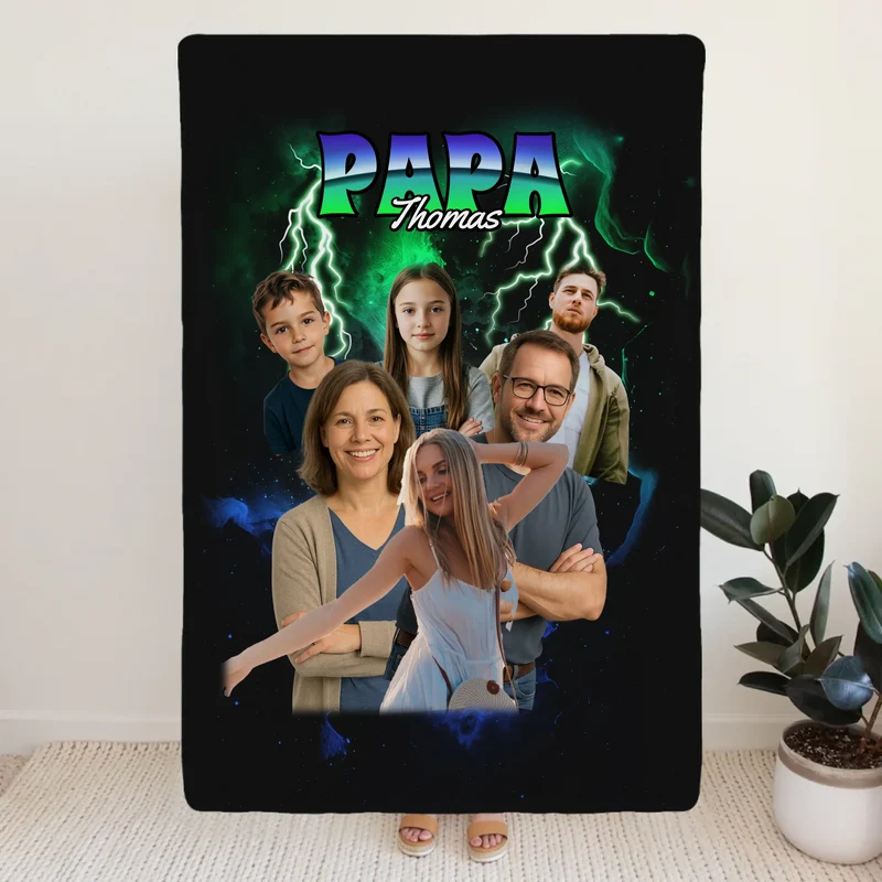 Personalisierte Decke - 90s Vintage Bootleg Style mit 1-6 Bildern - Papa - Vatertag