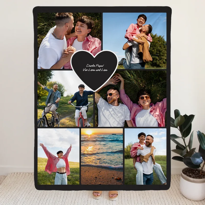 Personalisierte Decke - Papa Fotocollage mit Herz mit 7 Bildern