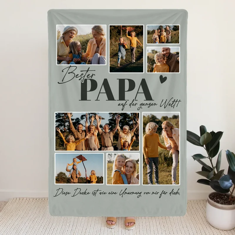Personalisierte Decke - Bester Papa auf der ganzen Welt - Fotocollage mit 8 Bildern