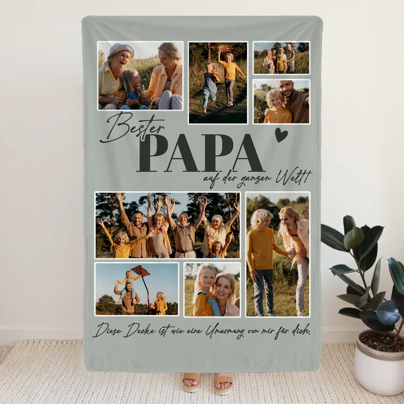Personalisierte Decke - Bester Papa auf der ganzen Welt - Fotocollage mit 8 Bildern