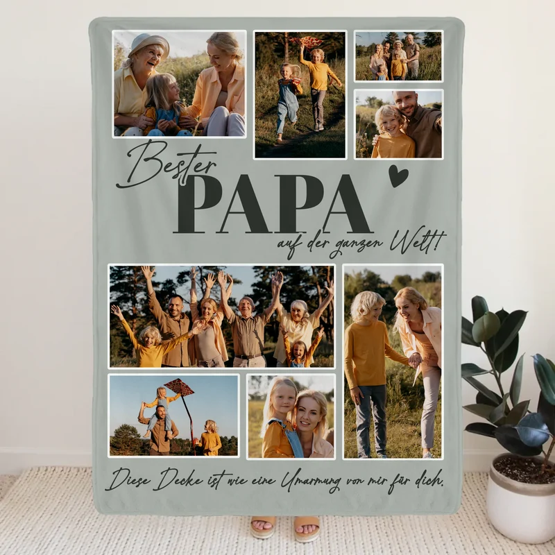Personalisierte Decke - Bester Papa auf der ganzen Welt - Fotocollage mit 8 Bildern