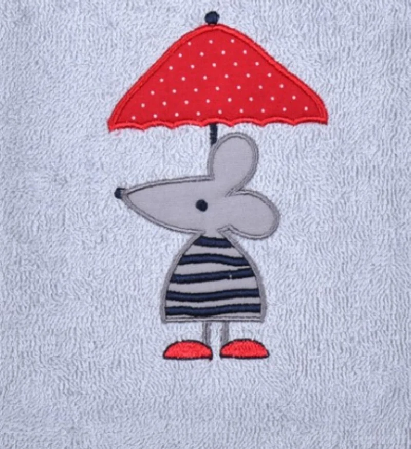 Poncho grau mit Maus und Schirm-Motiv und Name bestickt