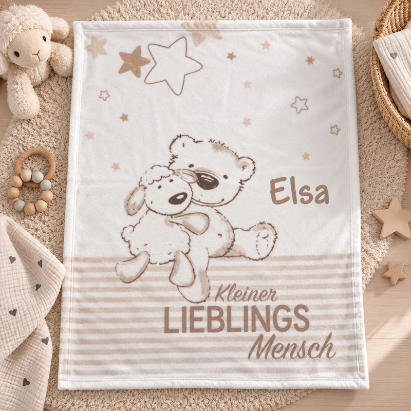 Kleiner Lieblingsmensch Babydecke mit Namen bestickt 75x100cm