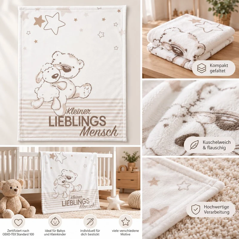 Kleiner Lieblingsmensch Babydecke mit Namen bestickt 75x100cm