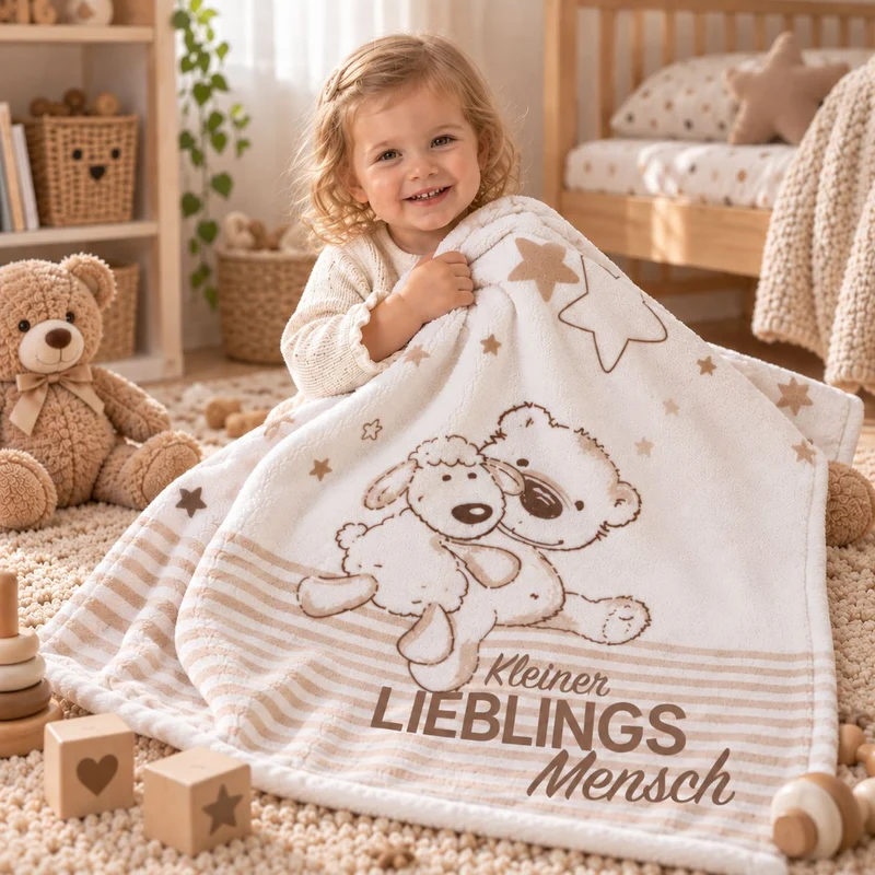Kleiner Lieblingsmensch Babydecke mit Namen bestickt 75x100cm