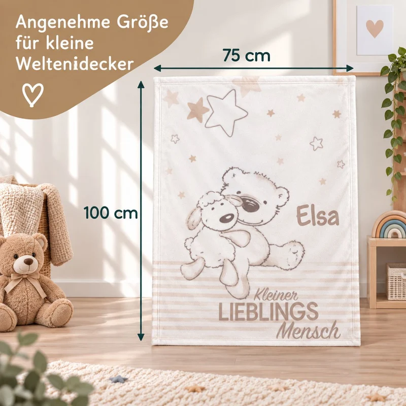 Kleiner Lieblingsmensch Babydecke mit Namen bestickt 75x100cm