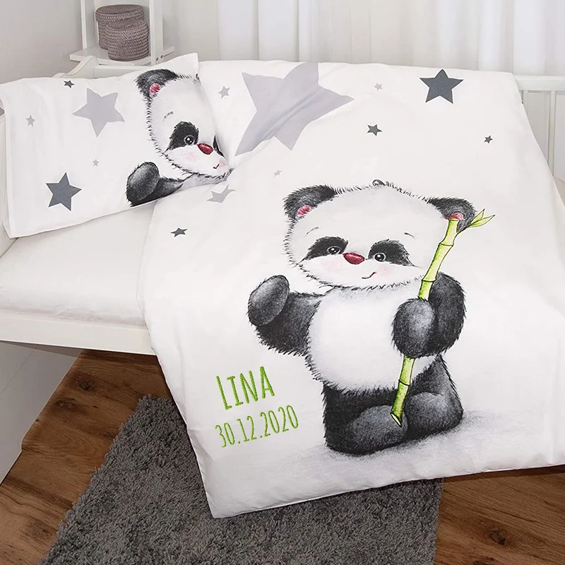 Pandabär Bettwäsche mit Namen bestickt 100x135cm