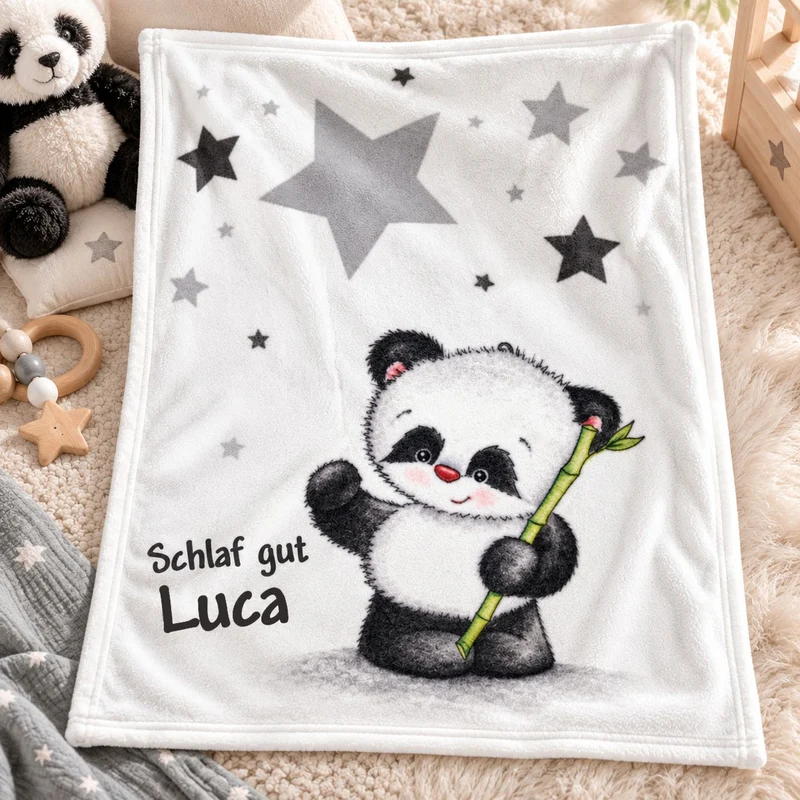 Kinderdecke mit Namen Panda Bär 75x100cm