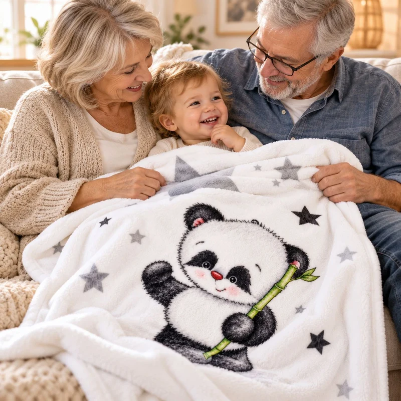 Kinderdecke mit Namen Panda Bär 75x100cm