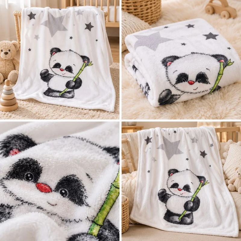 Kinderdecke mit Namen Panda Bär 75x100cm