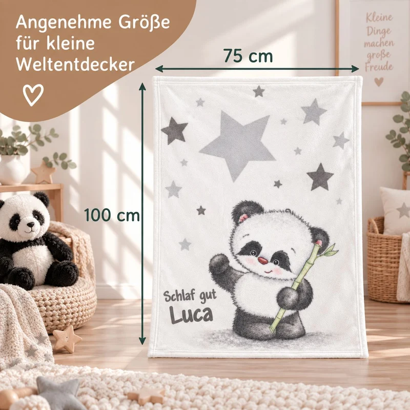 Kinderdecke mit Namen Panda Bär 75x100cm