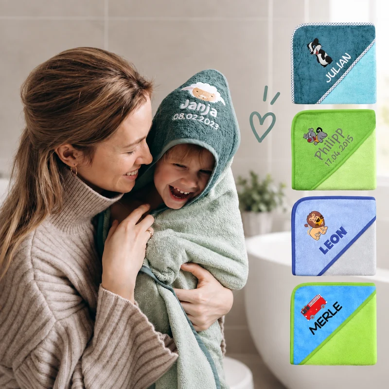 Wolimbo Jungen Kapuzenhandtuch mit Namen und Motiv