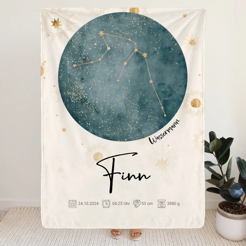 Personalisierte Decke - Sternzeichen Decke mit Geburtsdaten - Decke zur Geburt - Geburtsgeschenk