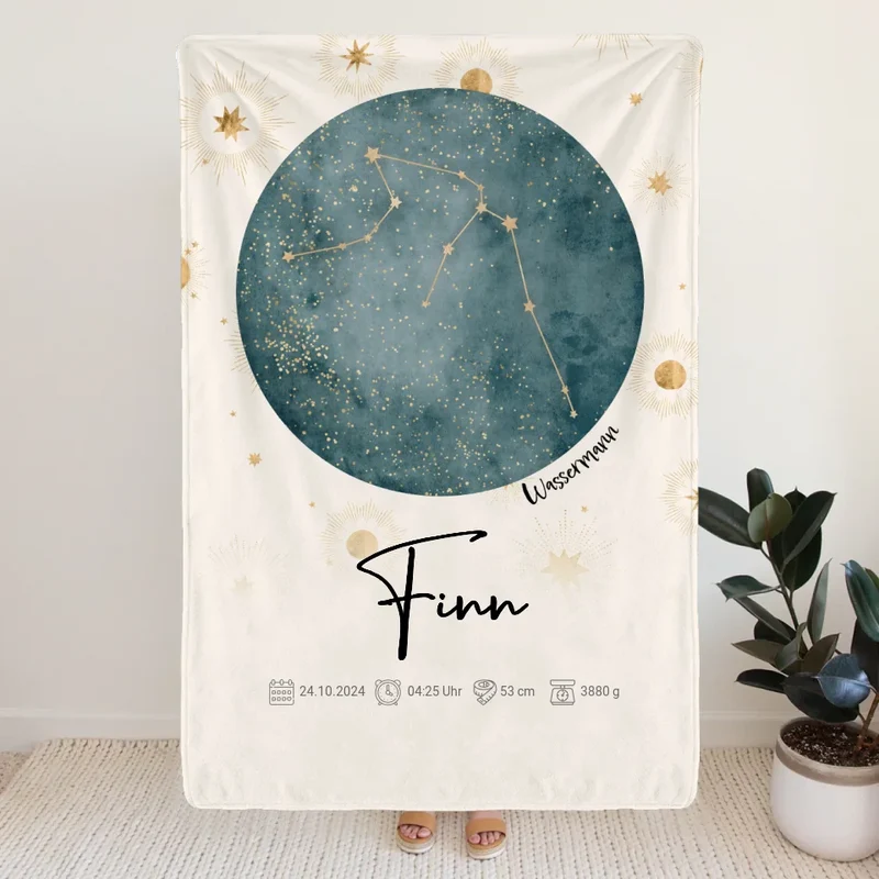 Personalisierte Decke - Sternzeichen Decke mit Geburtsdaten - Decke zur Geburt - Geburtsgeschenk