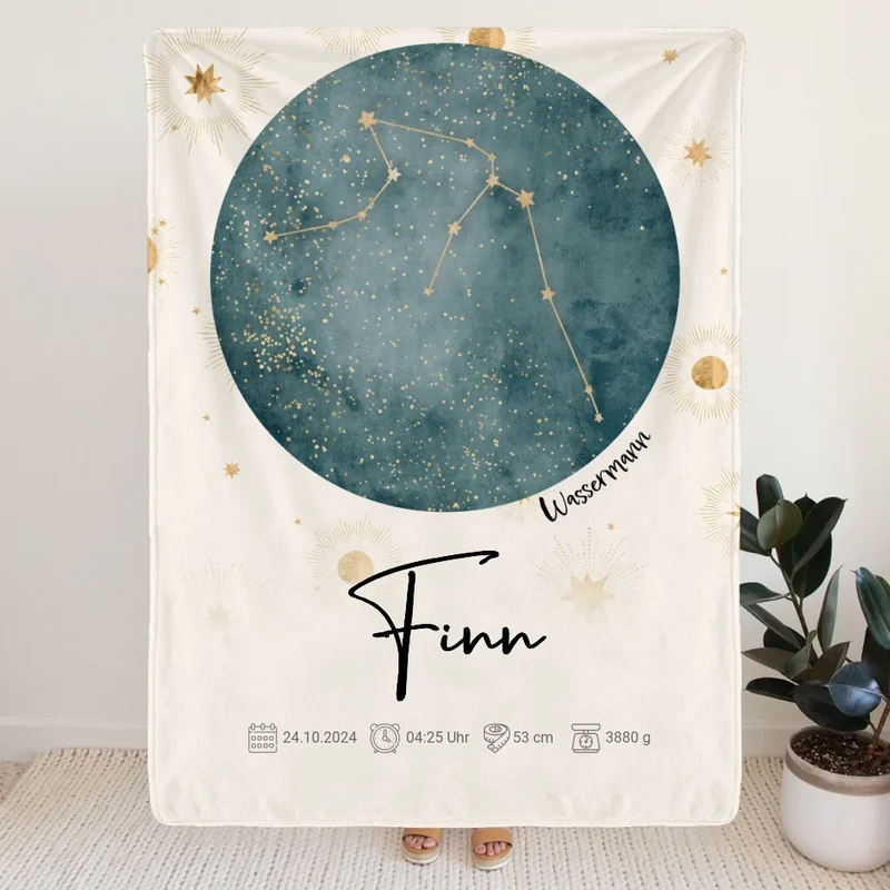 Personalisierte Decke - Sternzeichen Decke mit Geburtsdaten - Decke zur Geburt - Geburtsgeschenk