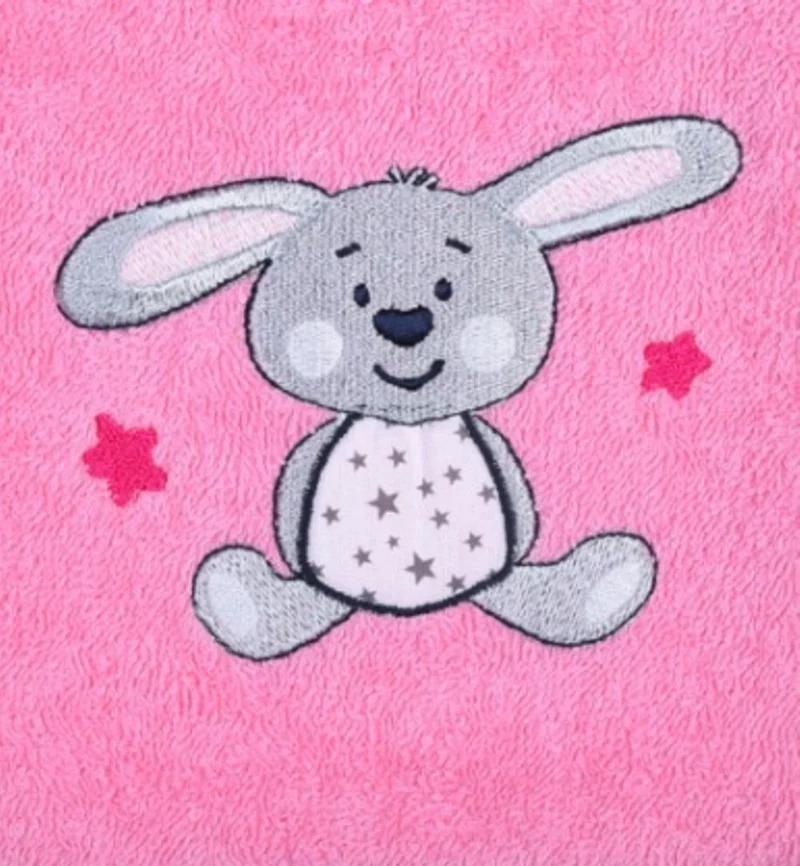 Poncho pink mit Kapuze Hasen-Motiv und Name bestickt