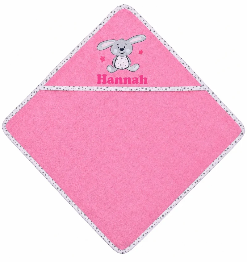 Hase Sterne Motiv Kapuzenhandtuch mit Namen pink