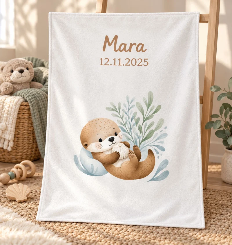 Babydecke mit Namen bestickt Motiv Schnuffel Otter 75x100cm