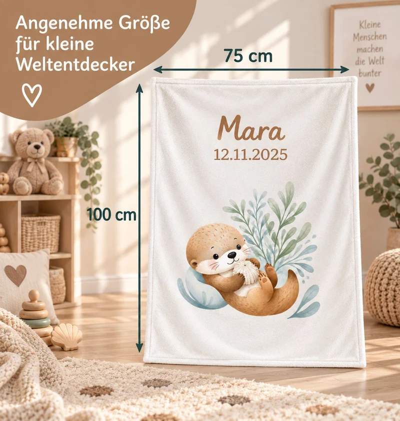 Babydecke mit Namen bestickt Motiv Schnuffel Otter 75x100cm