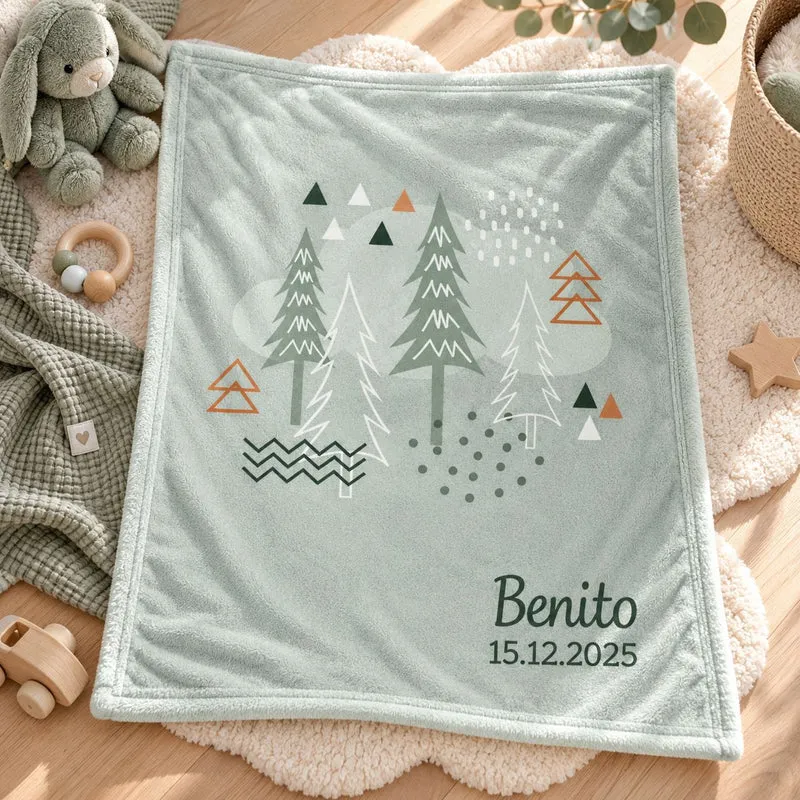 Babydecke mit Namen bestickt Motiv Nordic Forest 75x100cm