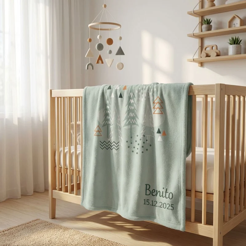 Babydecke mit Namen bestickt Motiv Nordic Forest 75x100cm