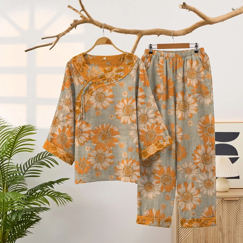 Orientalisches Sonnenblumen-Baumwollpyjama-Set
