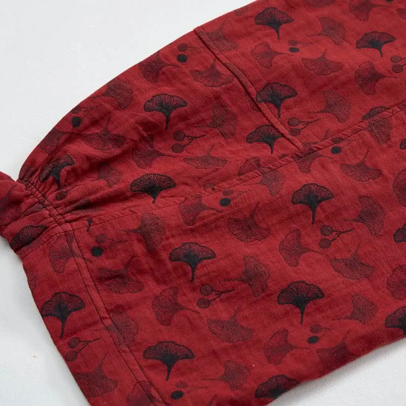 Vintage Haremshose aus Baumwolle mit Ginkgoblatt-Motiv