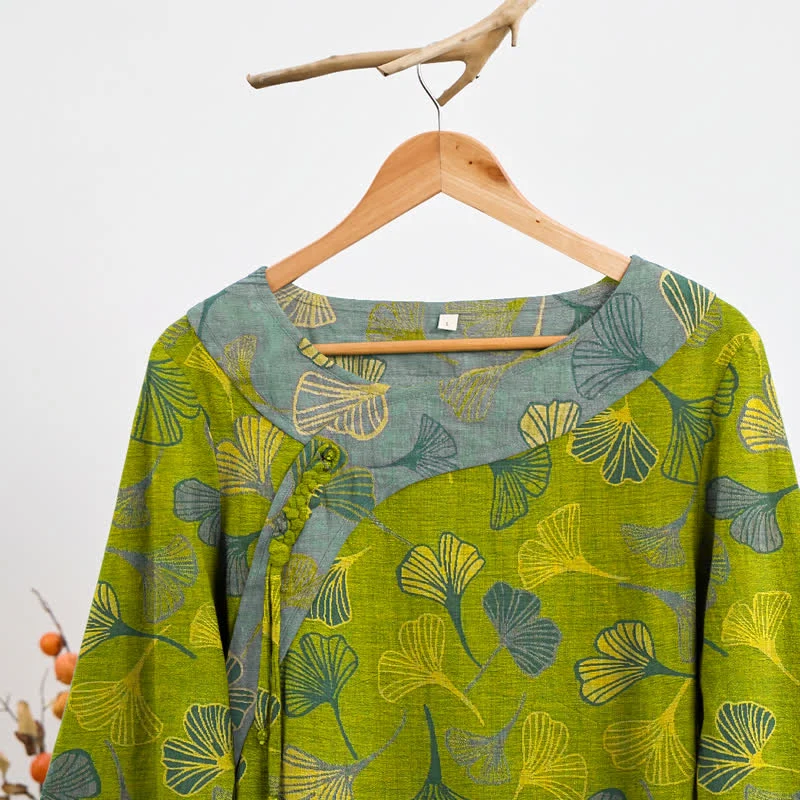 Orientalischer Ginkgoblatt-Baumwollpyjama-Set