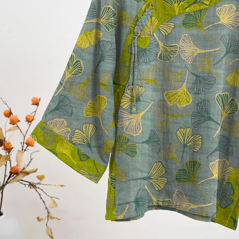 Orientalischer Ginkgoblatt-Baumwollpyjama-Set