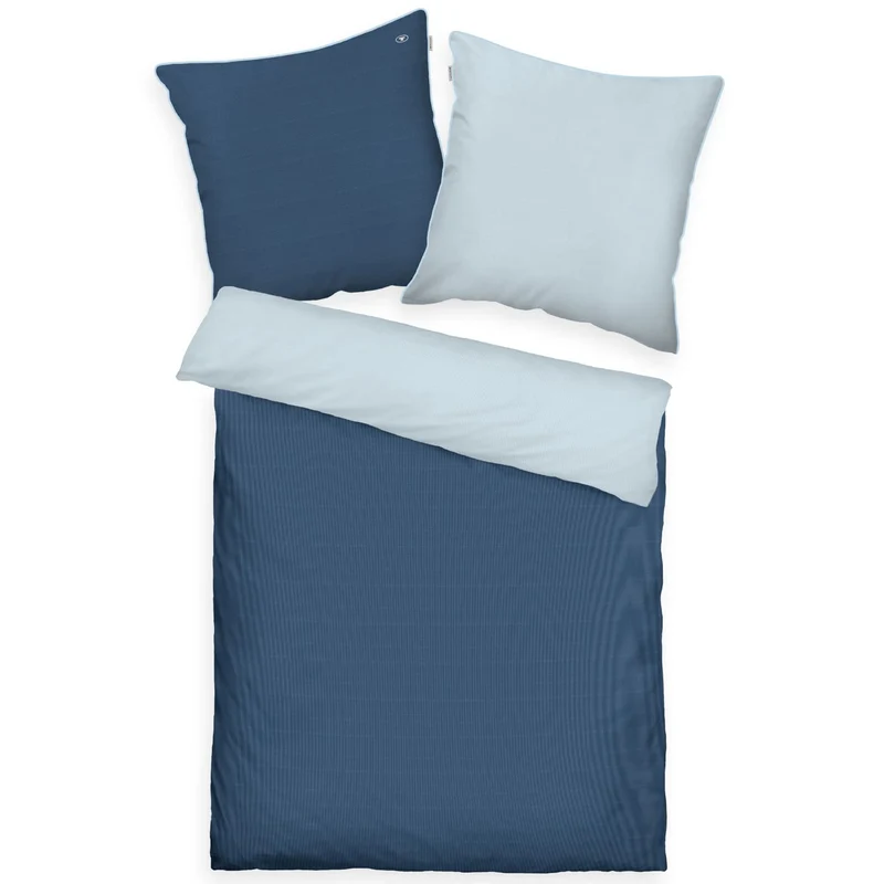 Tom Tailor Satin Bettwäschegarnitur mit Paspel und Logo Blau