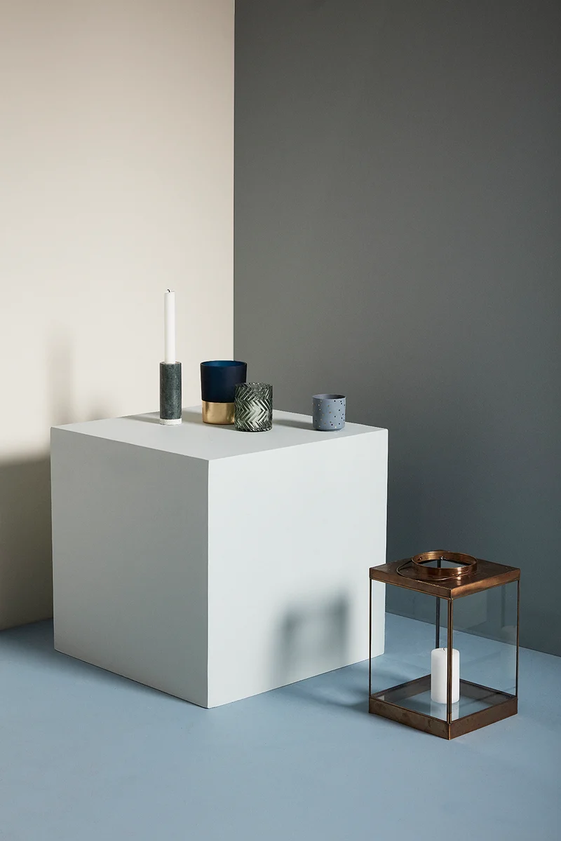 Hübsch Teelichthalter, mit Punkten, blau/gold; 2er Set