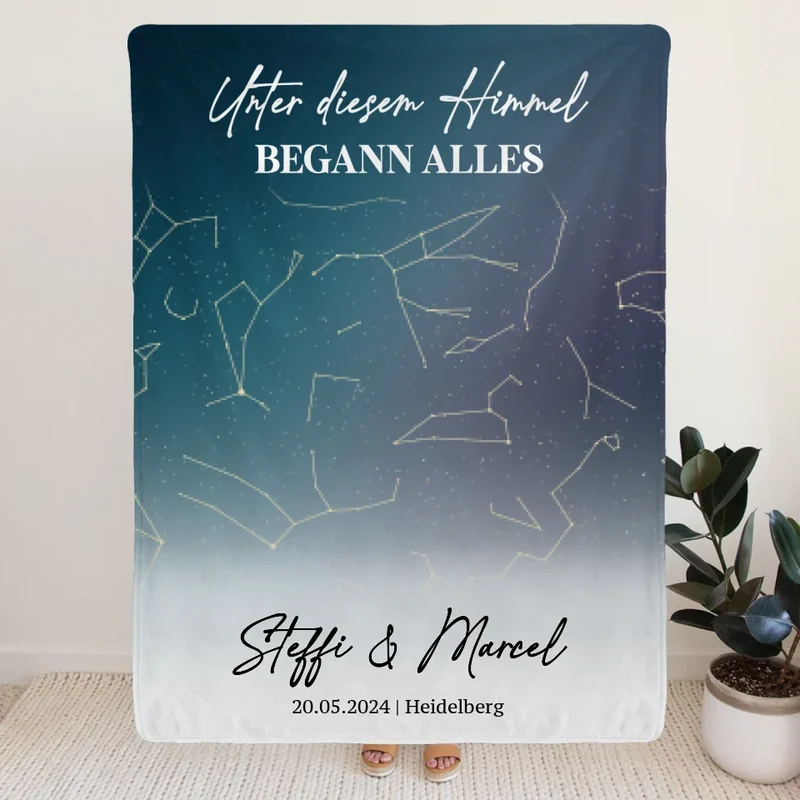 Personalisierte Decke - Sternkarte mit Text - Unter diesem Himmel begann alles