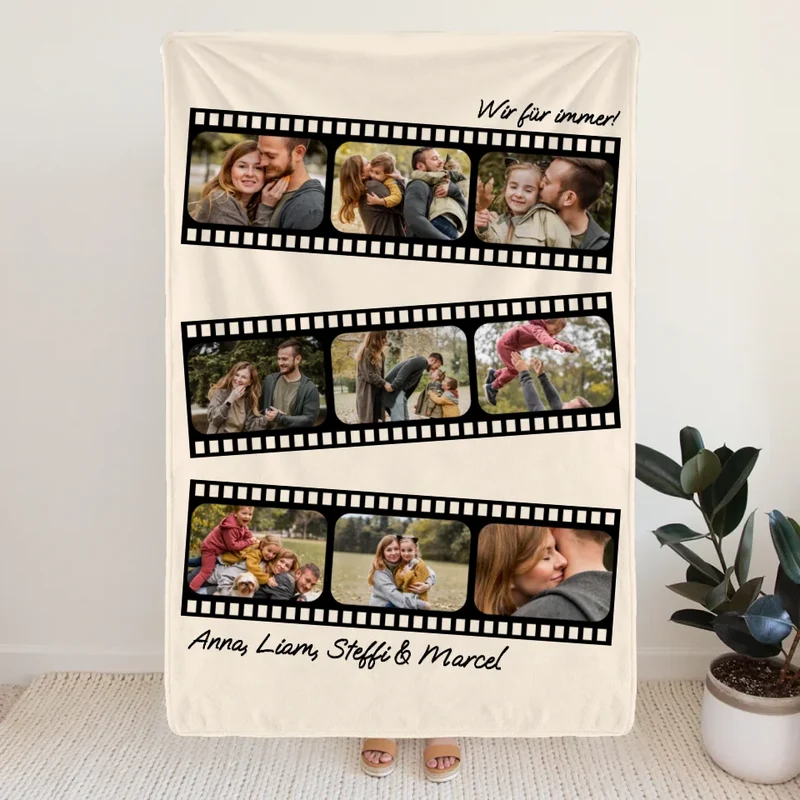 Personalisierte Decke - Paar/Familien Filmstreifen Fotocollage