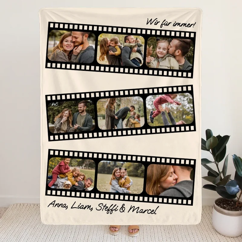 Personalisierte Decke - Paar/Familien Filmstreifen Fotocollage