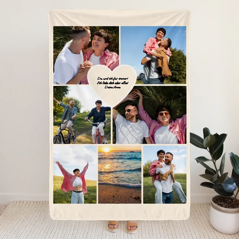 Personalisierte Decke - Paar Fotocollage mit Herz