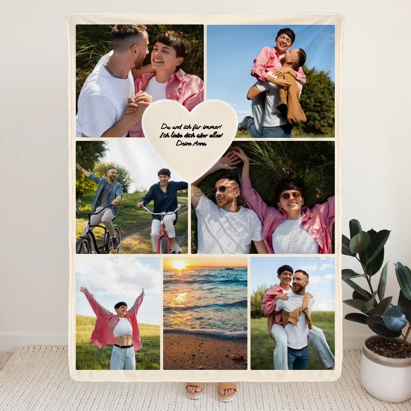 Personalisierte Decke - Paar Fotocollage mit Herz
