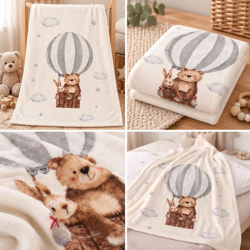 Babydecke mit Namen Motiv Ballonfahrt bestickt 75x100cm
