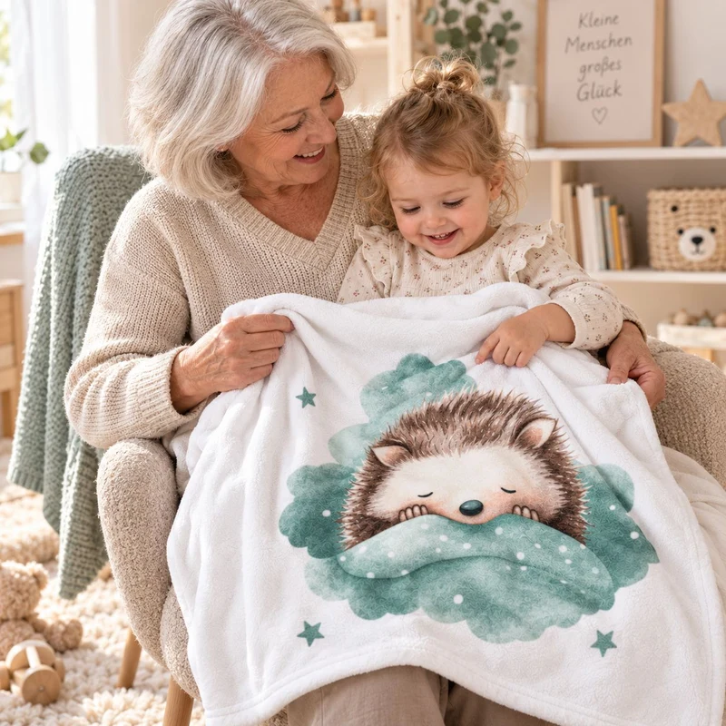Babydecke mit Namen Kleiner Igel Motiv bestickt 75x100cm