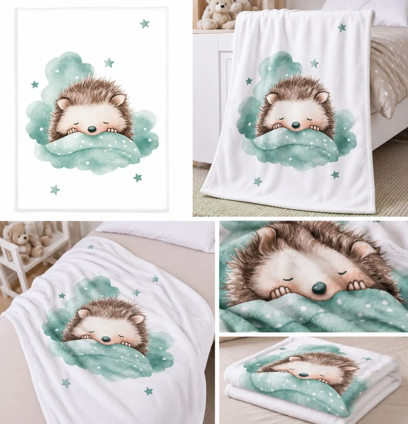 Babydecke mit Namen Kleiner Igel Motiv bestickt 75x100cm