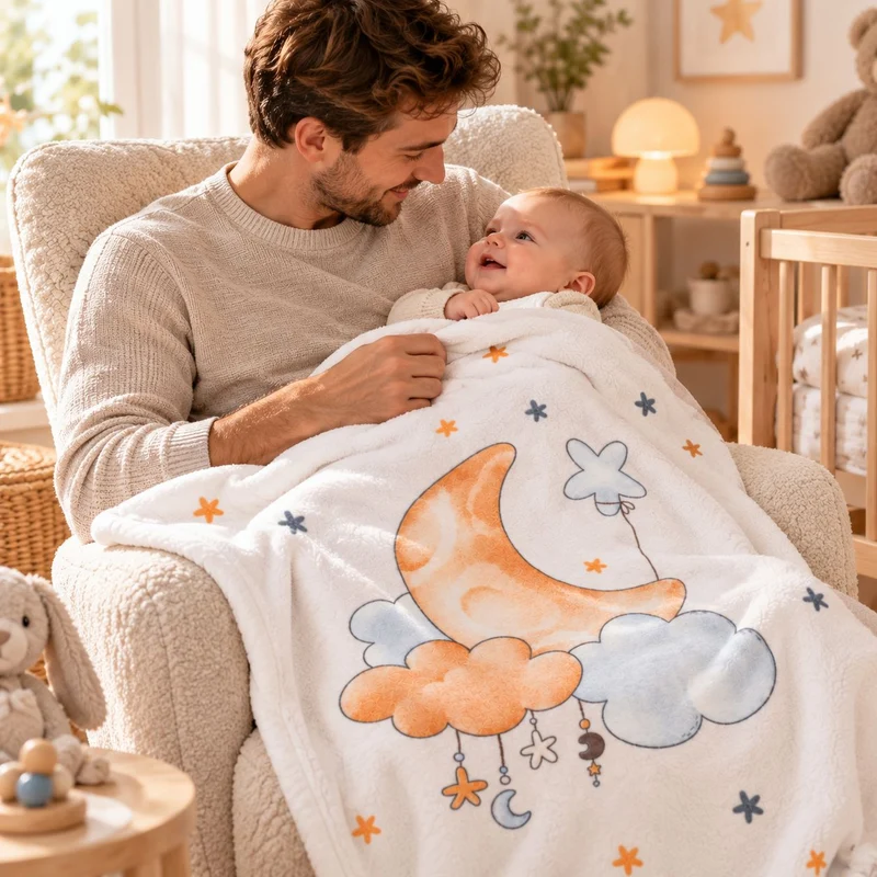 Mond und Sterne Babydecke mit Namen bestickt 75x100cm