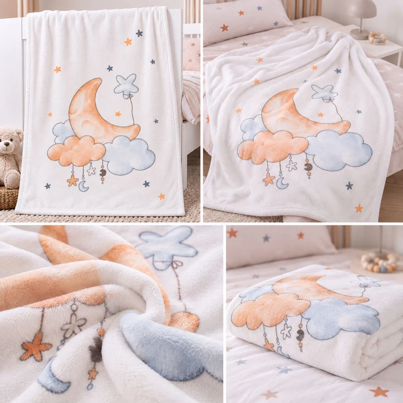 Mond und Sterne Babydecke mit Namen bestickt 75x100cm