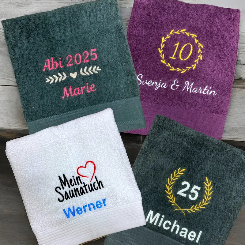 Jubiläum Abschluss Abi Handtuch mit Zahl Buchstabe oder Namen bestickt