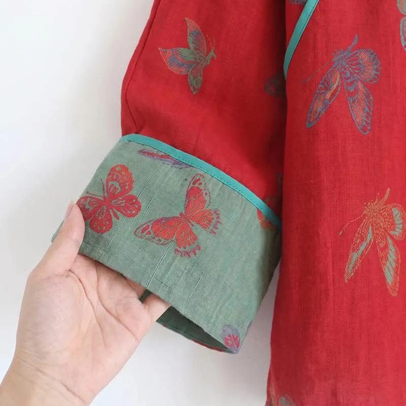 Vintage-Pyjama-Set aus Baumwolle mit Schmetterlingsmotiv und Froschknöpfen