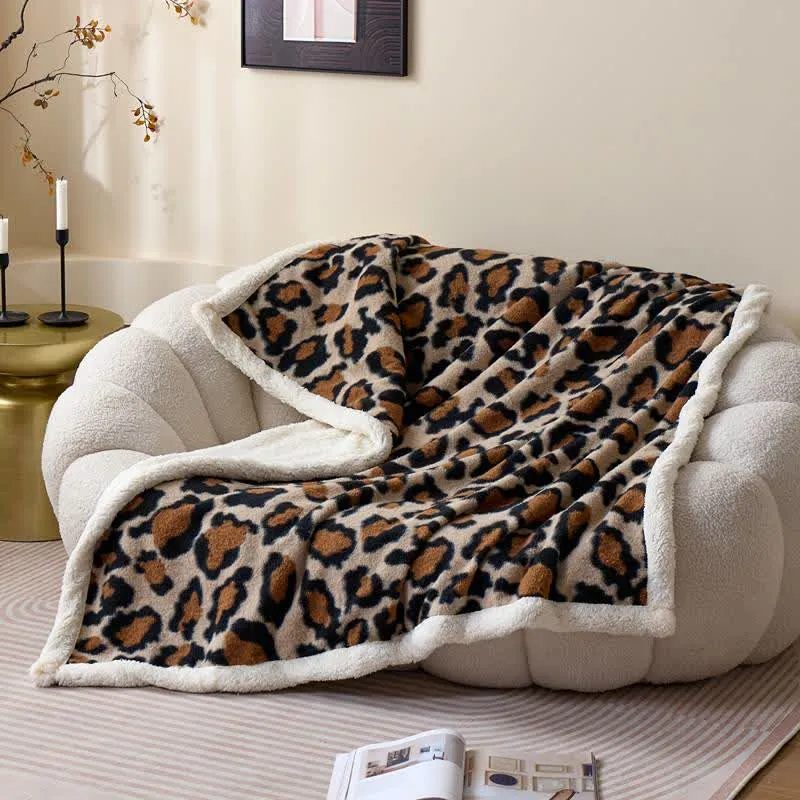 Klassische Leoparden-Flauschdecke aus Sherpa-Fleece