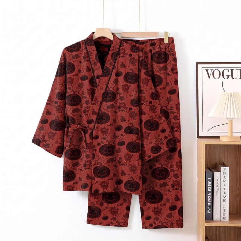 Halloween-Kürbis-Baumwollkimono-Pyjama-Set