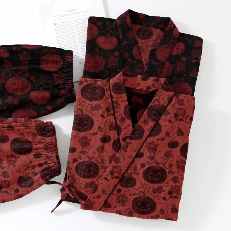 Halloween-Kürbis-Baumwollkimono-Pyjama-Set
