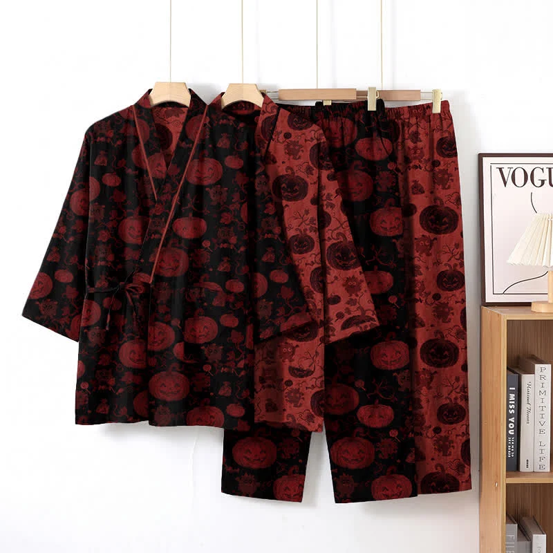 Halloween-Kürbis-Baumwollkimono-Pyjama-Set